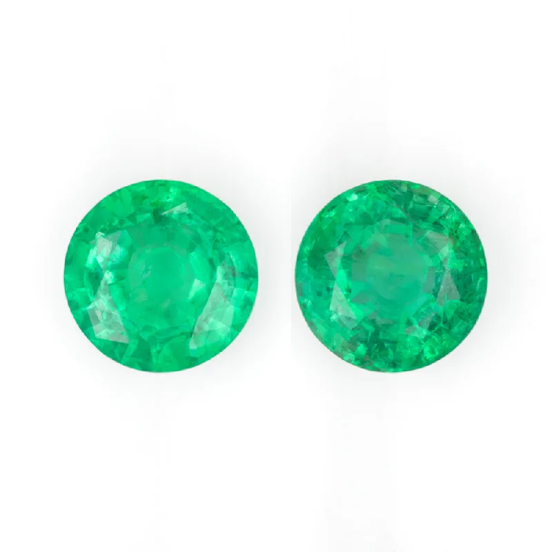 Pearls Earrings For Casual Occasions-1.59ct EMERALD PAIR STUD EARRINGS 6mm ROUND CUT LOOSE NATURAL GEMSTONE 1.5ct