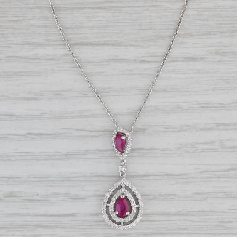 Simple Layered Necklaces For Casual Wear-Effy 1.106ctw Ruby Diamond Teardrop Pendant Necklace 14k White Gold 16"-18"