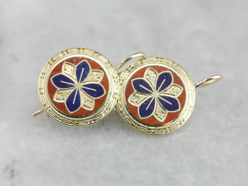 Chunky Earrings For Street Fashion-Antique Enamel Drop Earrings