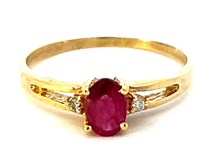 Beautiful Emerald Engagement Rings-Red Ruby and Diamond Band Ring in 14k Yellow Gold