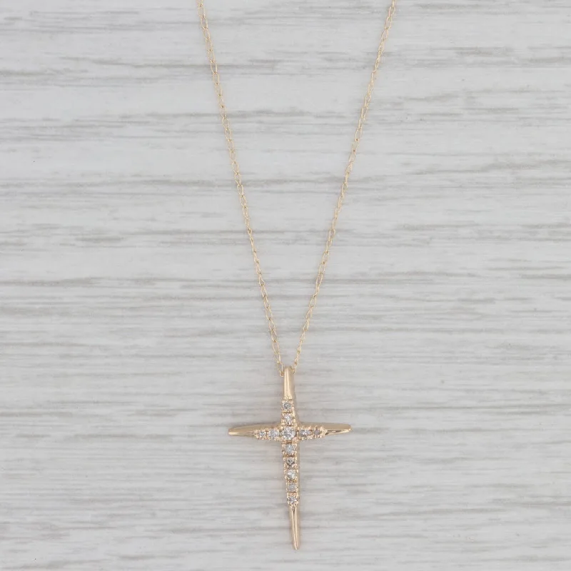 Affordable Fashion Necklaces For Trendy Style-Diamond Cross Pendant Necklace 14k Yellow Gold Curb Chain 19.25"