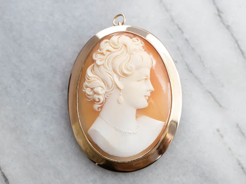 Simple Brooch For Office Wear-Large Vintage Cameo Brooch or Pendant