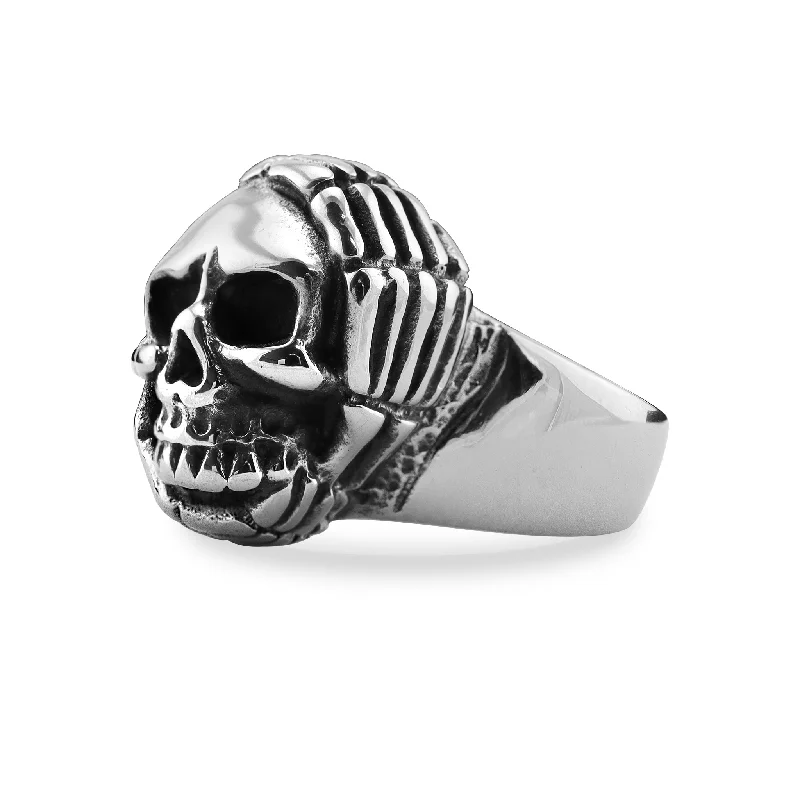 Classic Engagement Rings For Timeless Beauty-Skull With Skeleton Hands Stainless Steel Ring / SCR4069