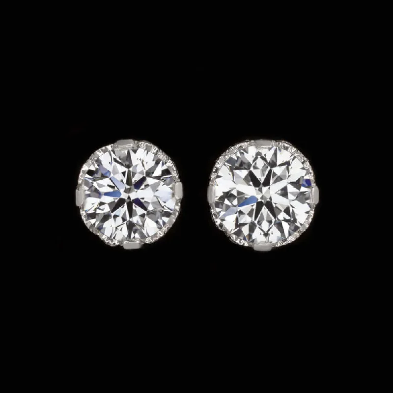 Lightweight Dangle Earrings For Comfortable Wear-1ct LAB CREATED DIAMOND VINTAGE STYLE STUD EARRINGS IDEAL ROUND BRILLIANT CUT