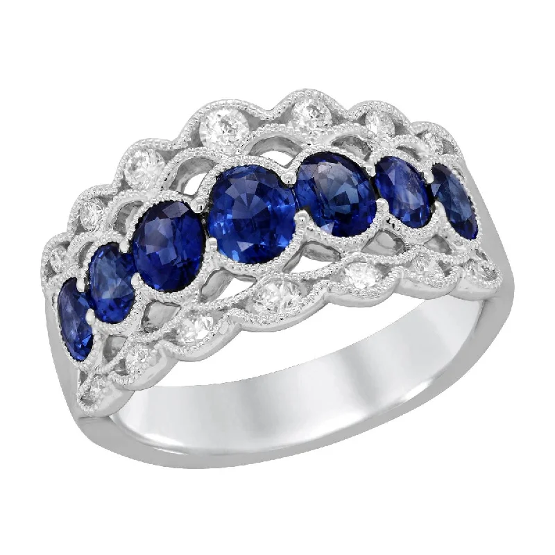 Custom Engagement Rings For Unique Proposals-WHITE GOLD STATEMENT RING WITH OVAL SAPPHIRES AND DIAMONDS, .31 CT TW