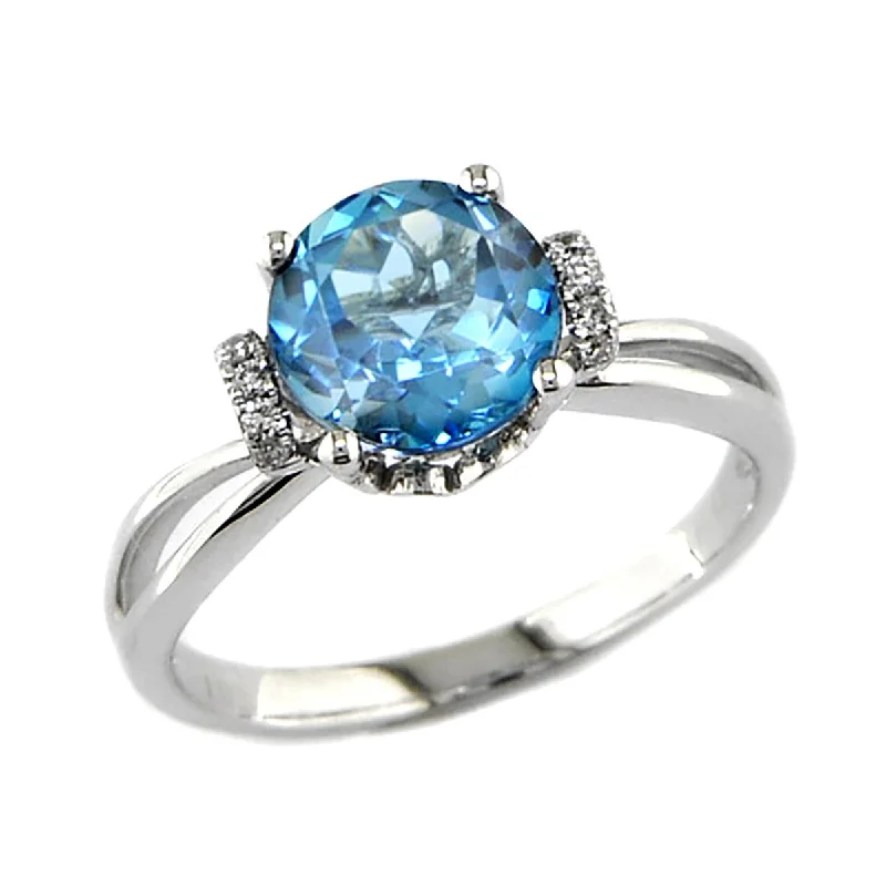 Vintage Style Gold Rings For Weddings-WHITE GOLD FASHION RING WITH LONDON BLUE TOPAZ AND DIAMONDS, .05 CT TW