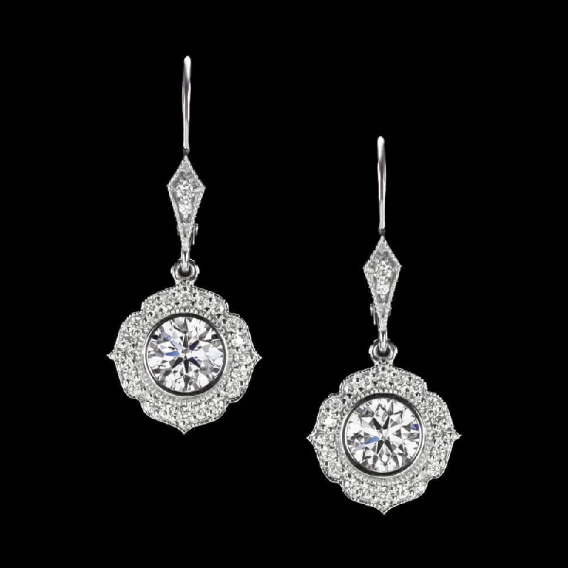 Sparkling Earrings For Glamorous Events-1.22ctw LAB CREATED DIAMOND DANGLE EARRINGS VINTAGE STYLE HALO DROP SCALLOPED