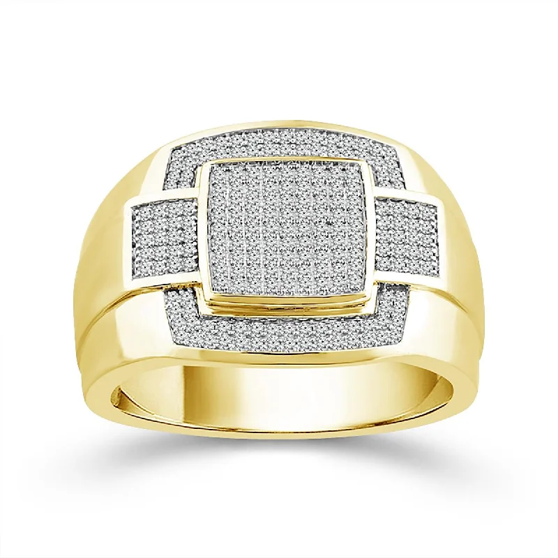 Affordable Gold Rings For Daily Wear-MEN'S MODERN YELLOW GOLD FASHION RING WITH DIAMOND PAVE, 1/2 CT TW