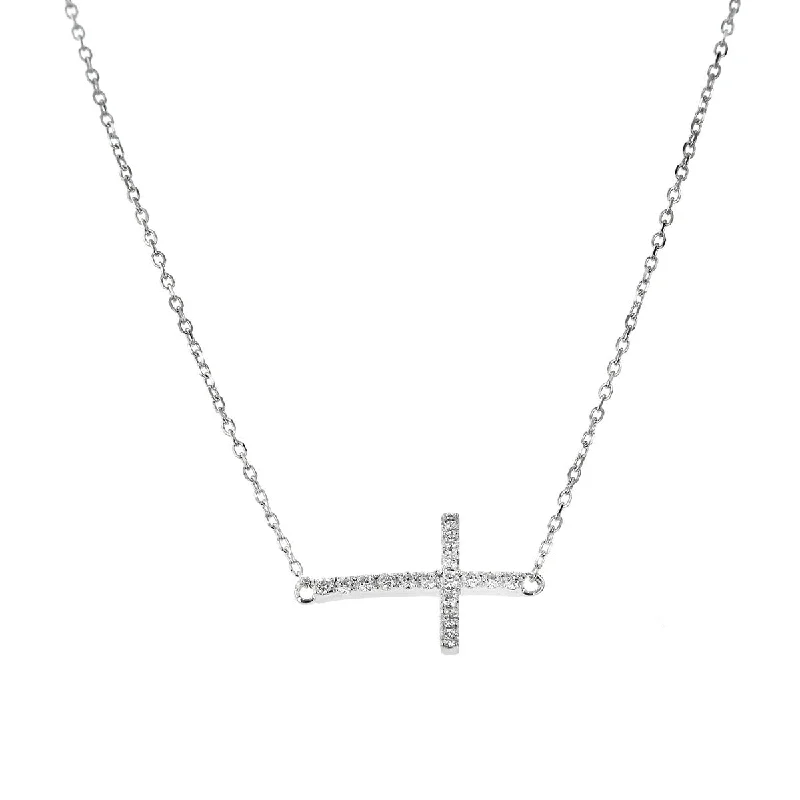 Trendy Cross Necklaces For Bold Fashion-14K White Gold Diamond Cross Pendant Necklace