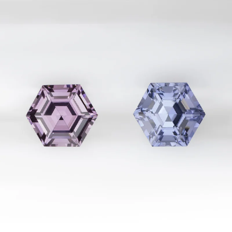 Dangle Earrings For Bridesmaids-SPINEL MATCHING PAIR STUD EARRINGS TWO TONE PINK BLUE HEXAGON SHAPE CUT 1.40ct