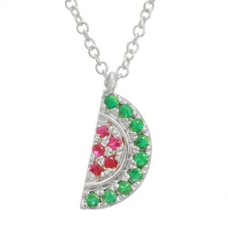 Elegant Sapphire Necklaces For Special Occasions-14k White Gold Multi Gemstone Watermelon Necklace