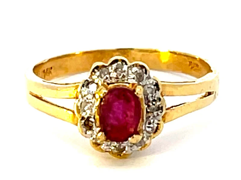 Unique Custom Wedding Rings For Couples-Red Ruby and Diamond Ring in 14k Yellow Gold