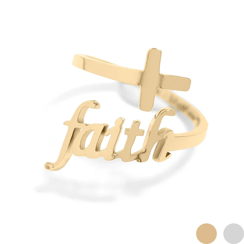 Beautiful Emerald Rings For Special Gifts-18K Gold PVD Stainless Steel Adjustable "Faith" Ring / KSS0008