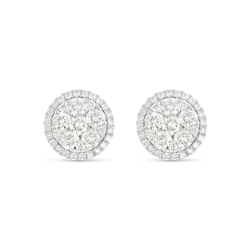 Vintage Pearl Earrings For Formal Parties-14K White Gold Cluster Diamond Stud earrings