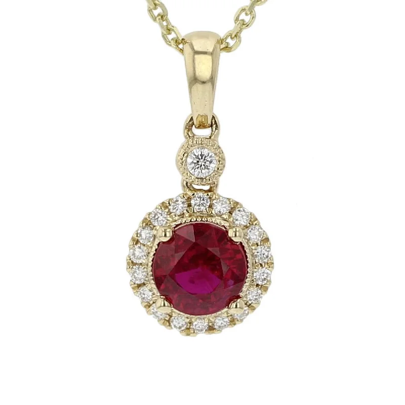 Elegant Pearl Necklaces For Weddings-14K Yellow Gold Ruby with Diamonds Pendant Necklace