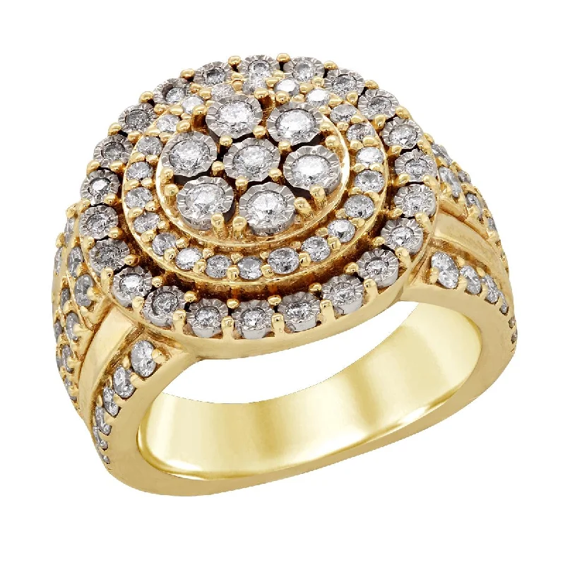 Fashionable Silver Rings For Trendy Looks-VINTAGE STYLE YELLOW GOLD RING WITH DOUBLE DIAMOND HALO, 1.00 CT TW