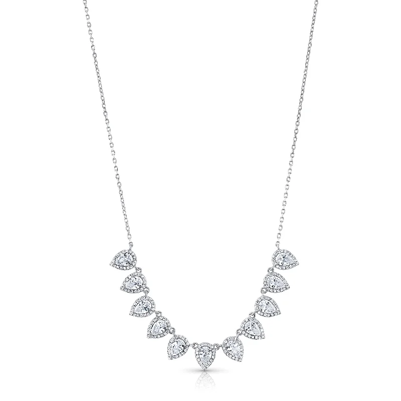 Elegant Crystal Necklaces For Formal Events-HALO PEAR CZ DANGLE NECKLACE, SILVER