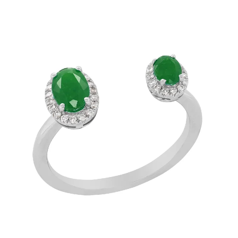 Beautiful Titanium Rings For Simple Style-WHITE GOLD EMERALD FASHION RING WITH DIAMOND HALOS, .11 CT TW