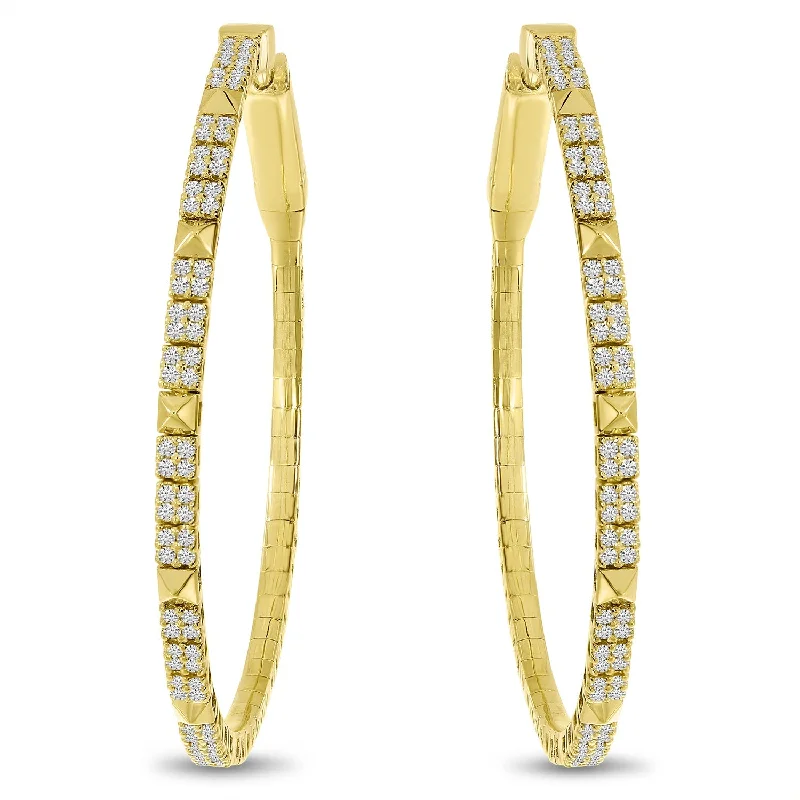 Custom Earrings For Wedding Gifts-PYRAMID DIAMOND FLEX HOOP EARRINGS E10513