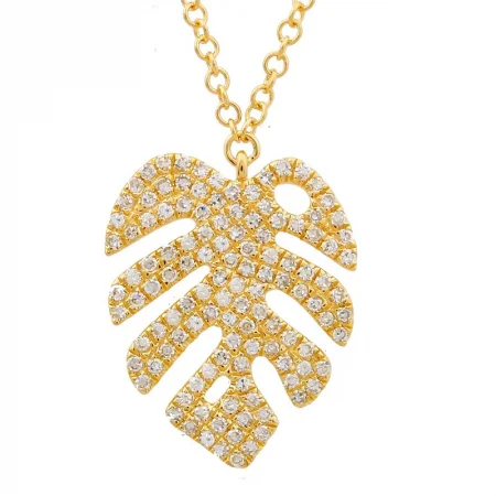 Colorful Necklace Sets For Coordinated Style-14k Yellow Gold Monstera Leaf Diamond Necklace