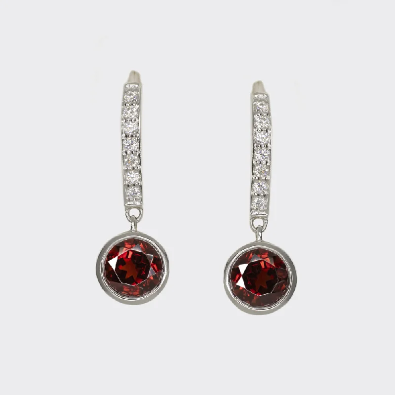 Artistic Hoop Earrings For Casual Looks-3.44ct GARNET DIAMOND DROP EARRINGS NATURAL RED 14k WHITE GOLD CLASSIC DANGLE