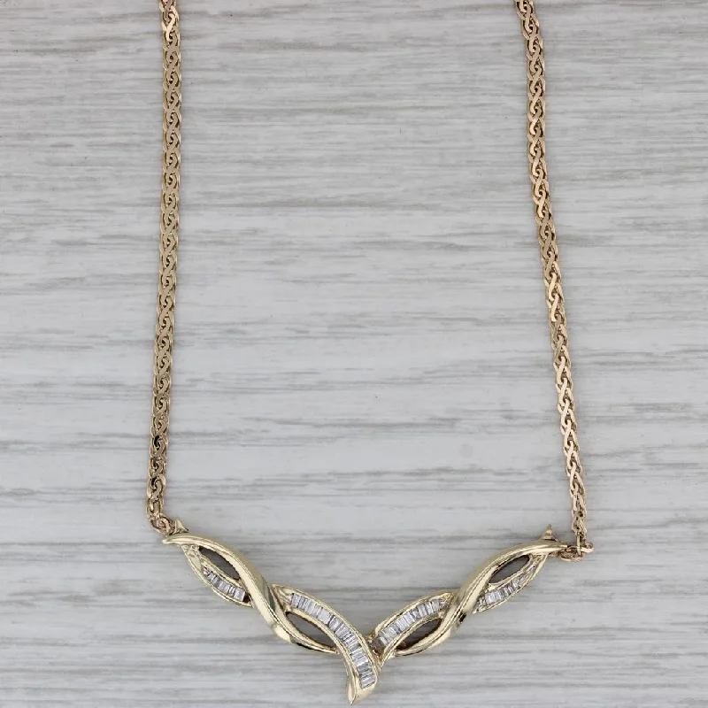 Geometric Necklaces For Modern Look-0.42ctw Diamond V Necklace 10k Yellow Gold Wheat Chain 17.5"