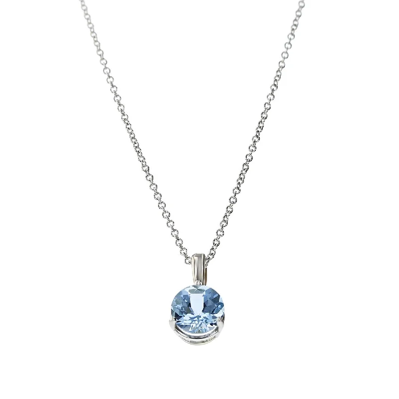 Stunning Necklace Sets For Wedding Day-14K White Gold Round Aquamarine Pendant Necklace