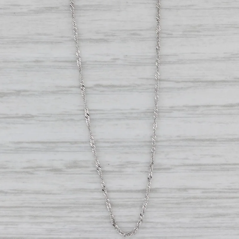 Long Silver Necklaces For Boho Style-Singapore Chain Necklace 18k White Gold 16" 1mm