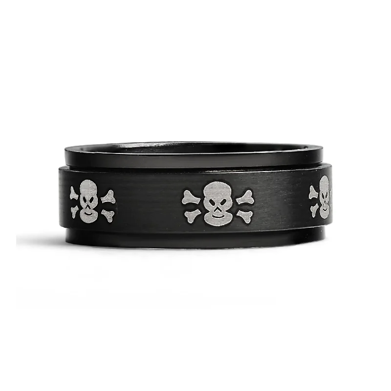 Modern Geometric Rings For Bold Fashion-Black Stainless Steel White Skull Spinner Ring / STC003