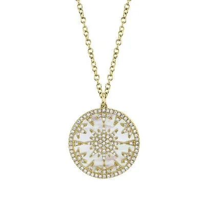 Luxury Necklaces For High-End Fashion-14K Yellow Gold Diamond & Mother Of Pearl Necklace