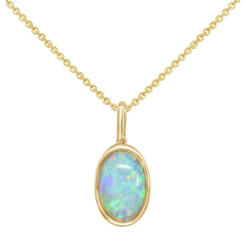 Customizable Family Necklaces-14K Yellow Gold Oval Australian Opal Necklace