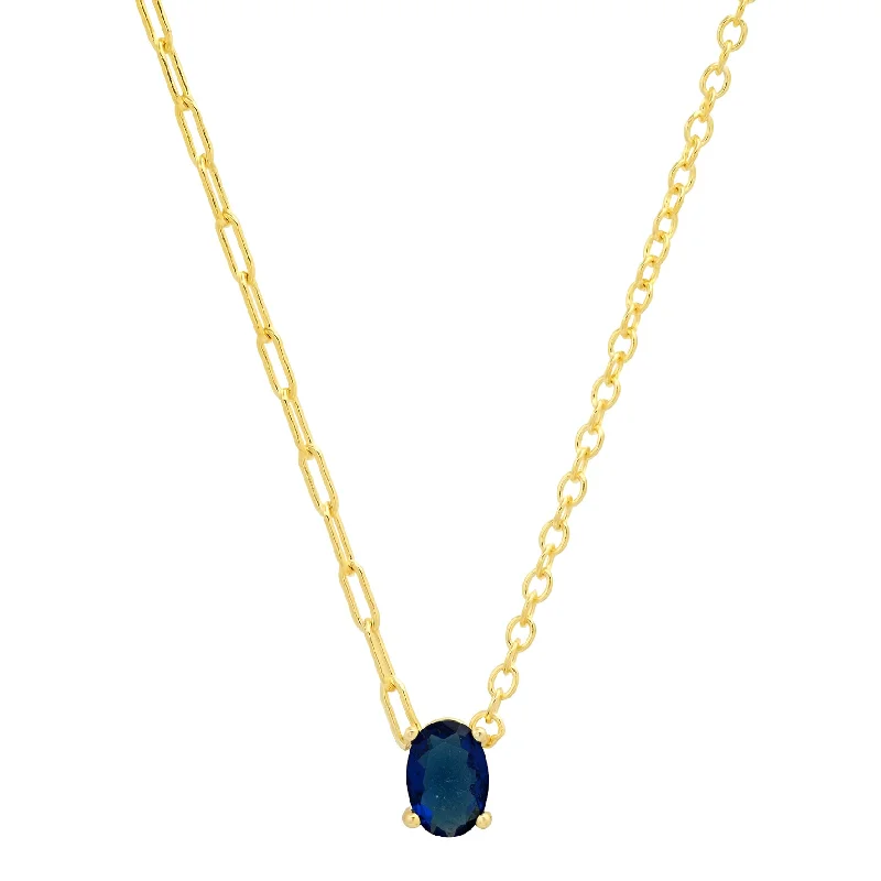 Custom Gold Necklaces For Personalized Style-BLUE SOLITAIRE OVAL NECKLACE, GOLD