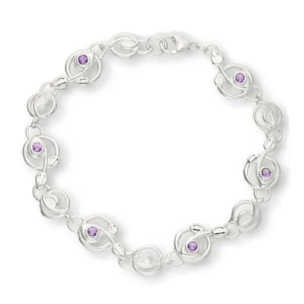 Bracelets For Religious Gifts-Charles Rennie Mackintosh Silver Bracelet CBL77 Amethyst