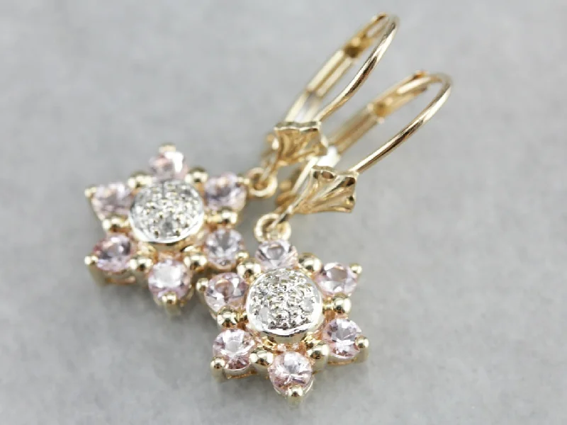 Unique Handcrafted Earrings For Designers-Morganite and Diamond Drop Earrings