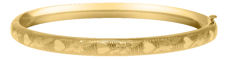 Luxury Bangles For Brides-Child's Engraved Bangle in Yellow Gold