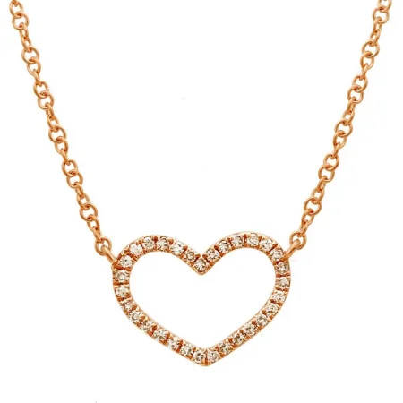 Fashionable Necklaces For Spring Trends-14K ROSE GOLD DIAMOND OPEN HEART NECKLACE