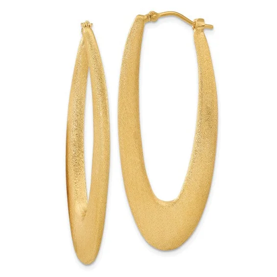 Beautiful Gold Earrings For Weddings-Sterling Silver Gold-plated Elongated Brushed Oval Hoops