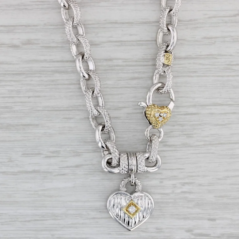 Vintage Gold Necklaces For Classic Style-Judith Ripka Diamond Heart Pendant Necklace Sterling Silver 18k Gold 16.5"