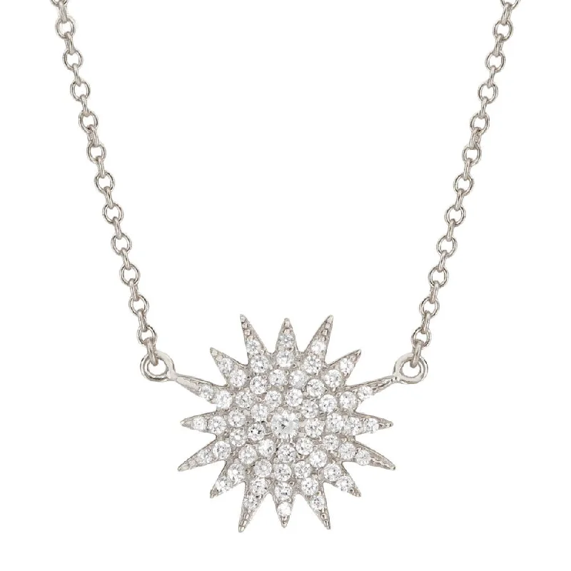 Beautiful Diamond Necklaces For Luxury Gifts-SUNBURST NECKLACE, SILVER