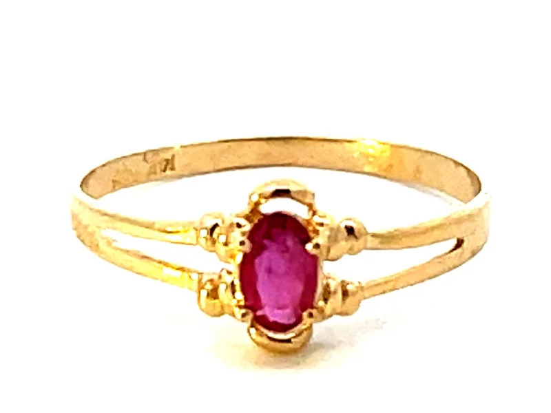 Elegant Wedding Bands For Newlyweds-Red Ruby Ring in 14k Yellow Gold