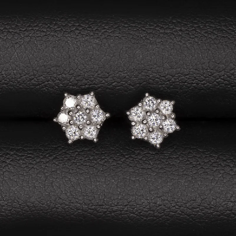 Festive Earrings For Holiday Wear-DIAMOND CLUSTER STUD EARRINGS ROUND CUT 14k WHITE GOLD NATURAL 1/2ct G-H SI1-SI2