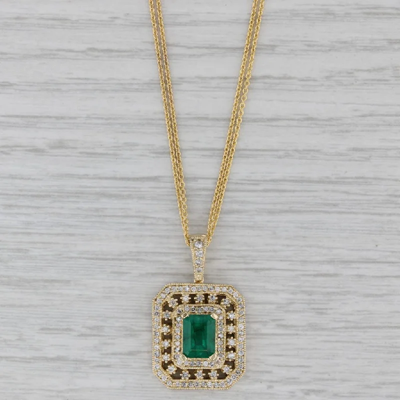 Fashionable Necklaces For Spring Trends-2ctw Emerald Diamond Halo Pendant Necklace 14k Yellow Gold 16" Cable Chain