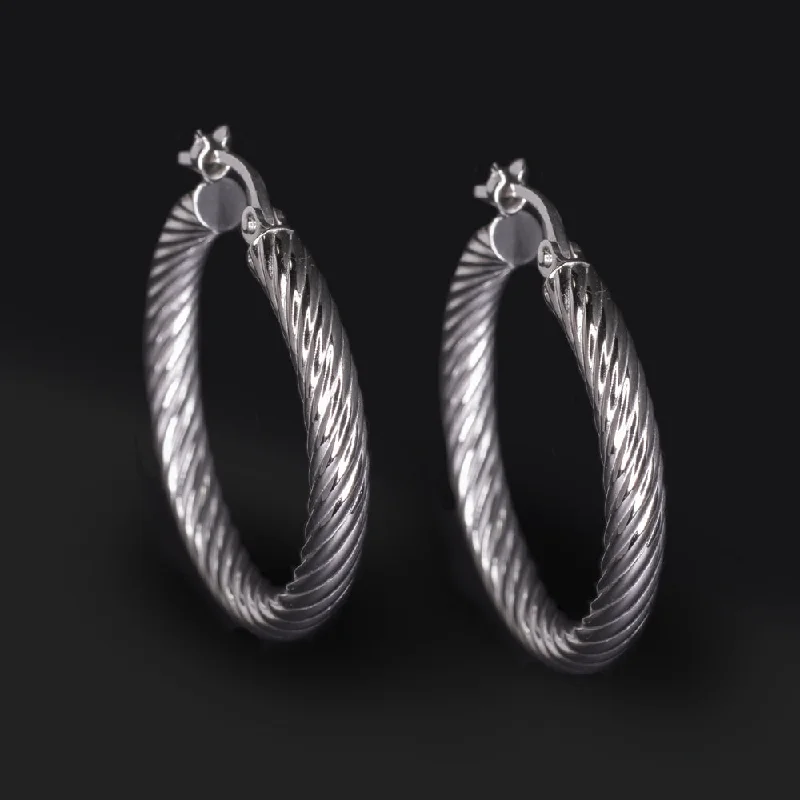 Colorful Drop Earrings For Evening Parties-14K WHITE GOLD HOOP EARRINGS TWISTED EVERYDAY JEWELRY CLASSIC ANNIVERSARY GIFT