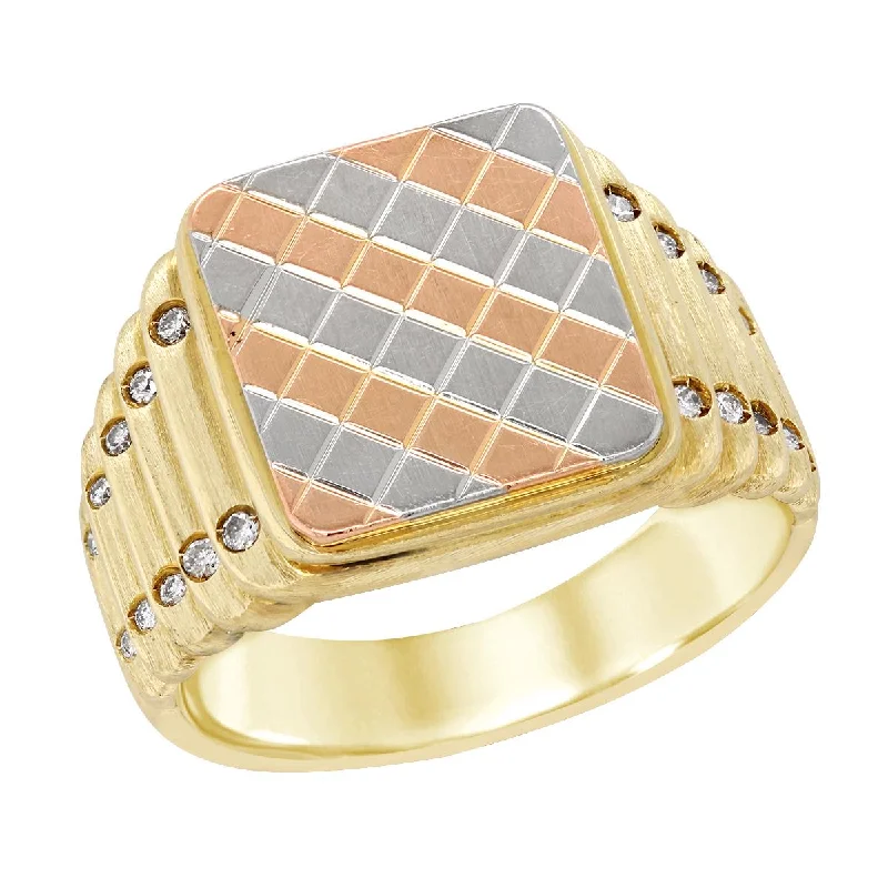 Minimalist Titanium Rings For Stylish Simplicity-MEN'S TRI-TONE GOLD FASHION RING WITH 20 DIAMONDS, 1/7 CT TW