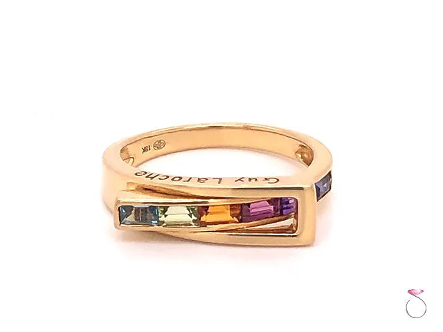 Classic Gold Rings For Special Occasions-Guy Laroche MultiGemstone Rainbow Band Ring