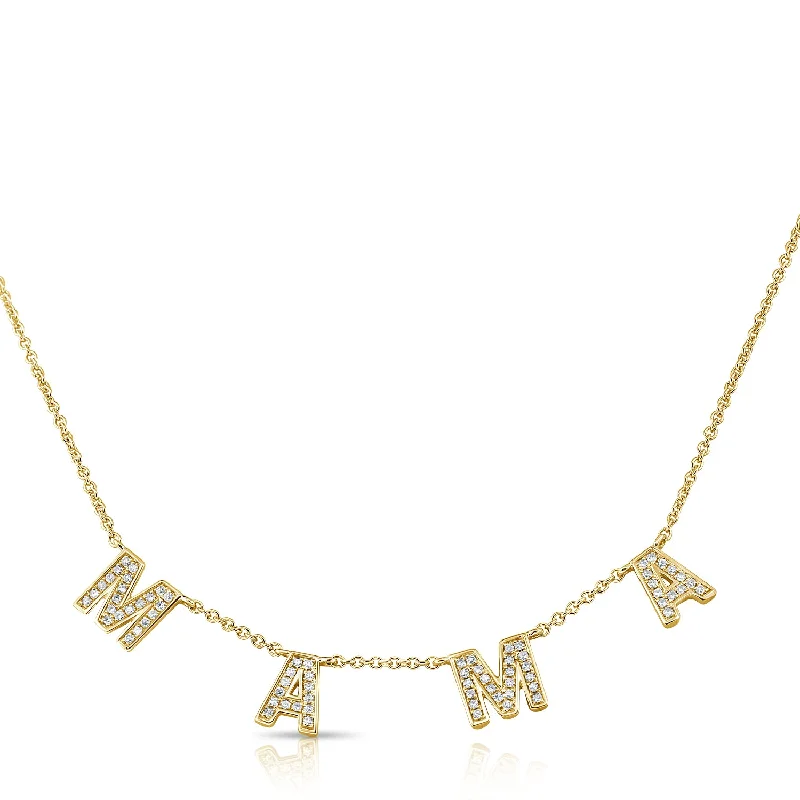 Boho Style Necklaces For Summer Festivals-14K Yellow Gold Diamond "Mama" Necklace