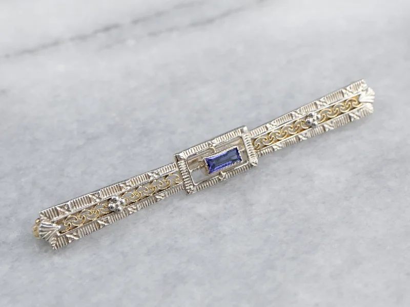 Trendy Brooch For Formal Events-Art Deco Synthetic Sapphire Filigree Brooch