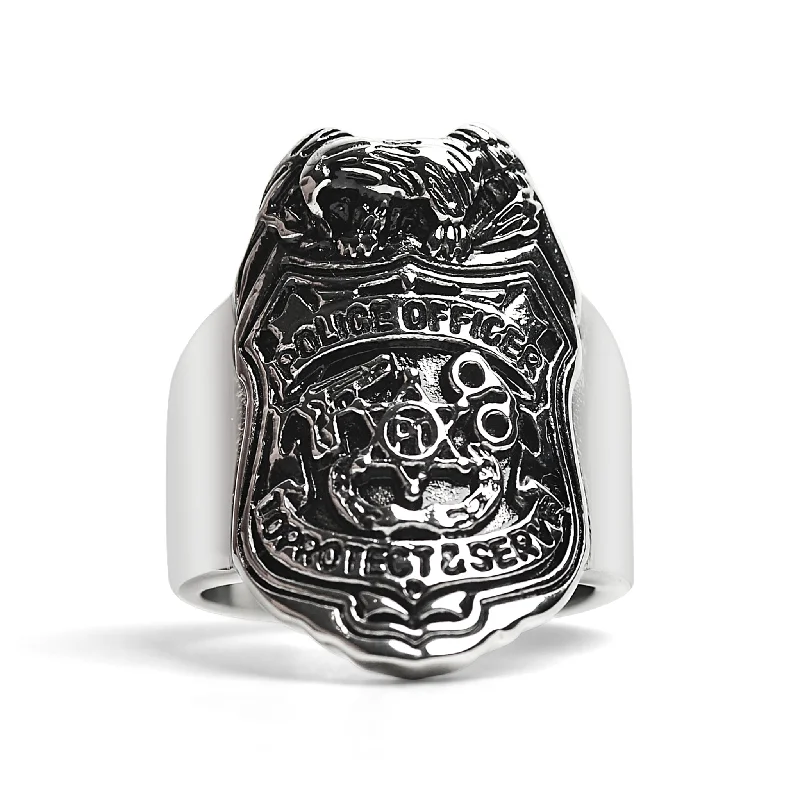 Fashionable Band Rings For Casual Style-Police officer Stainless Steel Ring / MCR4104