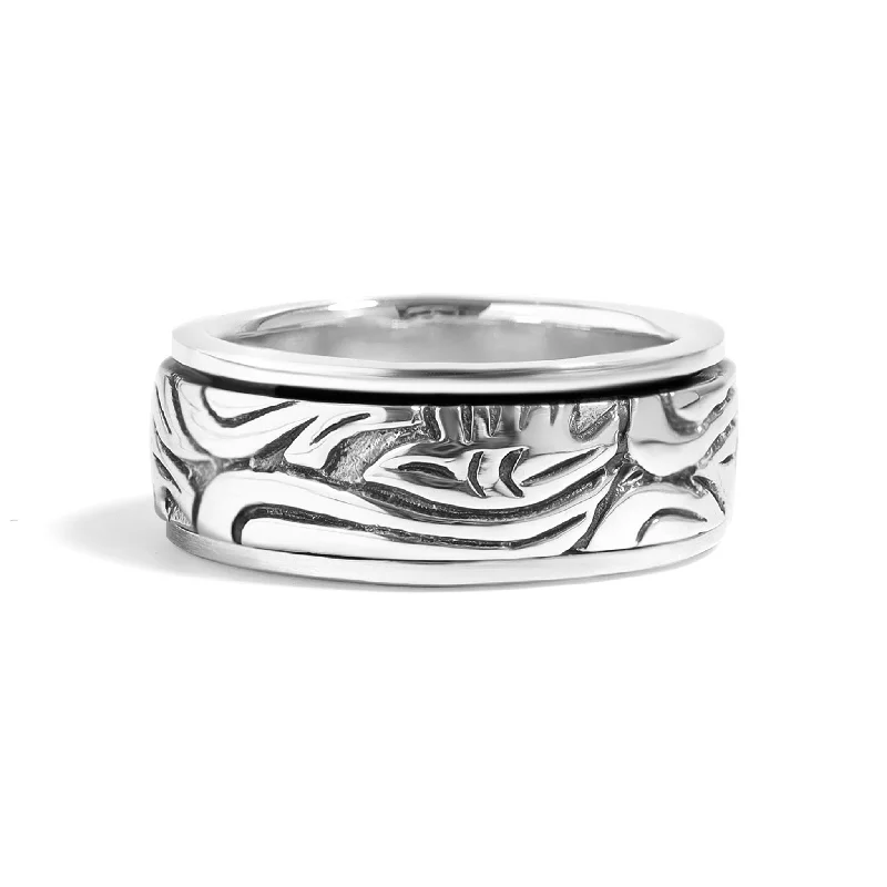 Trendy Opal Rings For Fashionistas-Sterling Silver Abstract Floral Spinner Ring / SSR0054