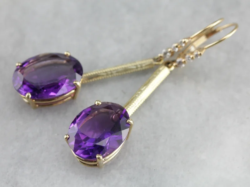 Minimalist Gold Earrings For Daily Wear-Large Amethyst and Daimond Drop Earrings